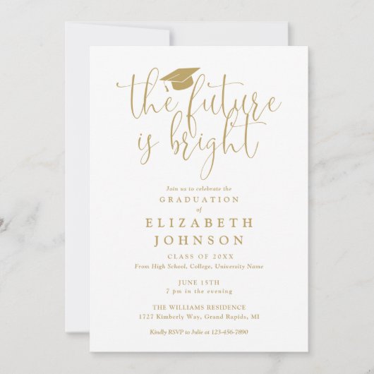 Helle Zukunft Elegante Gold-Schrift Graduationspar Einladung (Vorderseite)