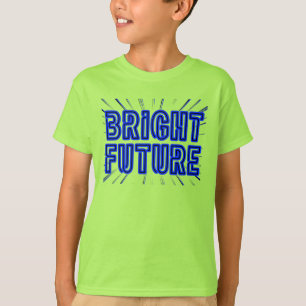 Helle Zukunft in Blau umgeben von sonnenähnlichen T-Shirt