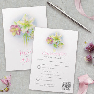 Hellebore Aquarellkunst Frühjahrshochzeit QR-Code RSVP Karte