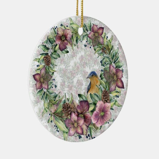 Hellebore-Blumenstrauß mit Vogel Keramik Ornament (Rechts)