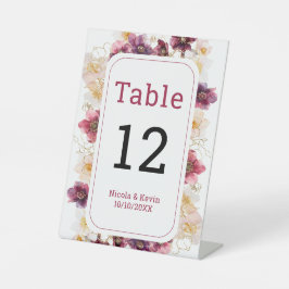 Hellebore Floral Burgundy Wedding Table Number Sockelschild