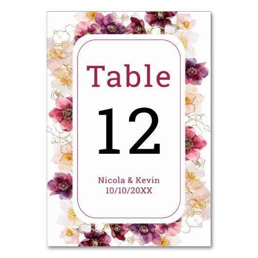 Hellebore Floral Burgundy Wedding Table Number Tischnummer (Vorderseite)