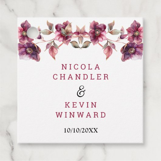 Hellebore Floral Burgundy Wedding Thank You Geschenkanhänger (Vorderseite)