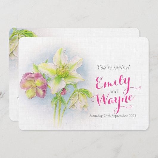 Hellebore Hochzeit Wasserfarbe Einladung (Vorne/Hinten)