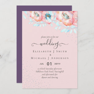 Hellebore Turquoise Peach Floral Wedding Einladung