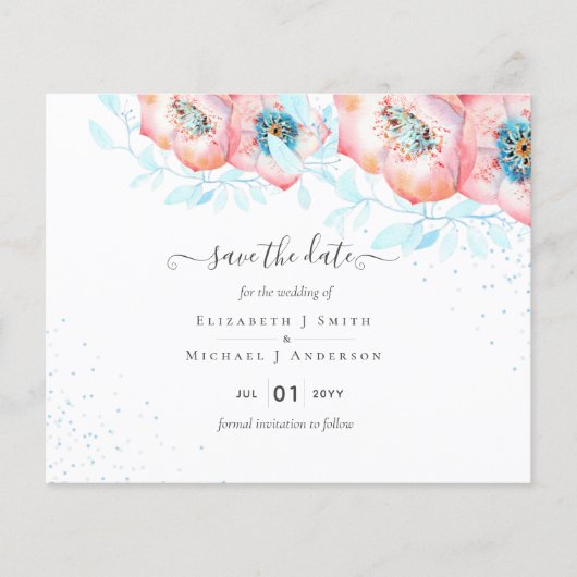 Hellebore Turquoise Peach Floral Wedding Flyer (Vorne)
