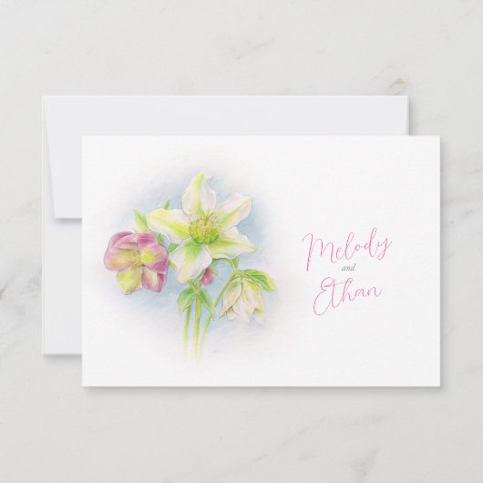 Hellebore Wasserfarbe Frühling Hochzeit QR-Code Ma RSVP Karte (Rückseite)