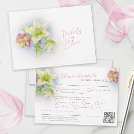 Hellebore Wasserfarbe Frühling Hochzeit QR-Code Ma RSVP Karte