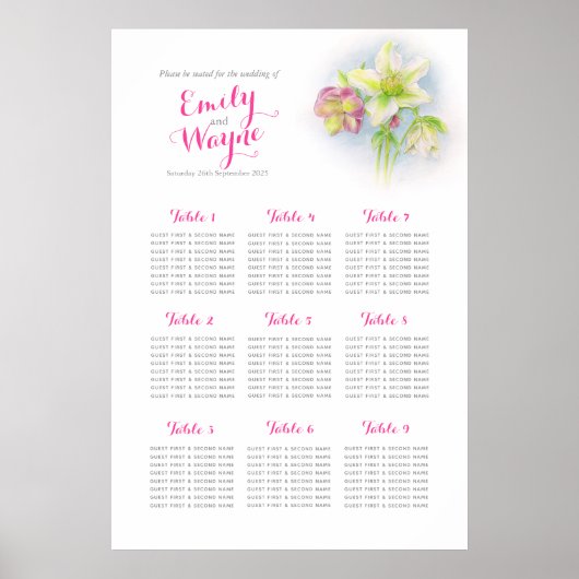 Hellebore Wasserfarbe Hochzeitstisch Poster (Vorne)