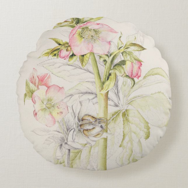 Hellebores Rundes Kissen (Vorderseite)