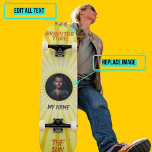 Heller als die Sonne Skateboard<br><div class="desc">Das ist ein freundliches Skateboard,  weil es von Ihnen mit unserem "Brighter als die Sonne"-Template entworfen wurde. Ersetzen Sie die Flamme durch Ihr eigenes Gesicht und fügen Sie Ihren Namen und anderen Text hinzu.</div>