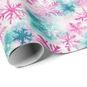 Heller Aquamariner und rosa Schneeflockenurlaub Geschenkpapier (Rolleneckpunkt)