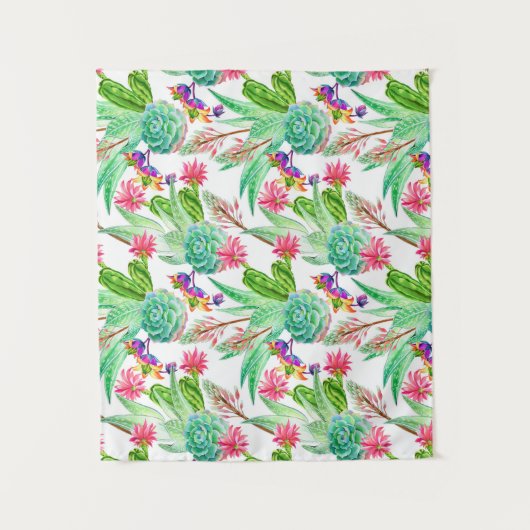 Heller Aquarell-Kaktus u. saftiges Muster Wandteppich (Vorderseite)
