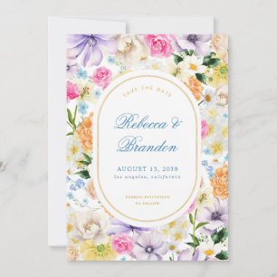 Heller Aquarellgarten Blumiger Sommerhochzeit Save The Date