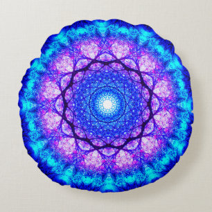 Heller blauer und lila Mandala Rundes Kissen