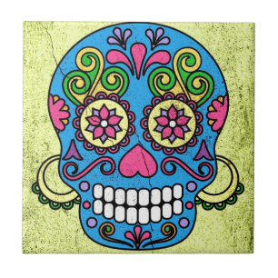 Heller blauer Zuckerschädel-Tag der Toten! Fliese