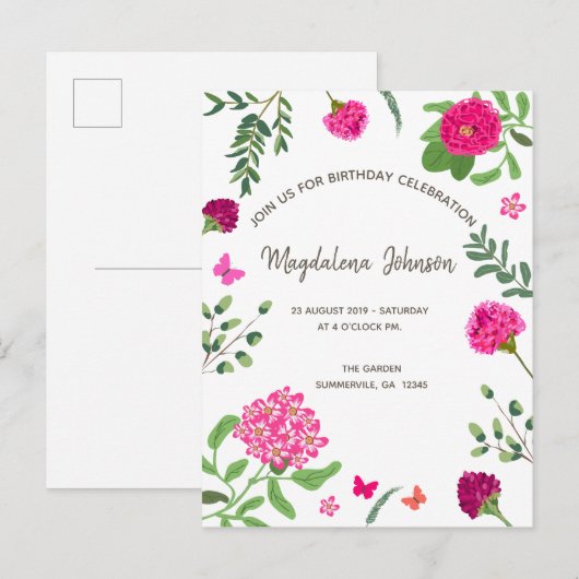 Heller Blumengarten Einladung zum Geburtstag (Vorne/Hinten)