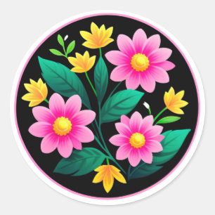 Heller Blumenkreis mit rosa Blüten Runder Aufkleber