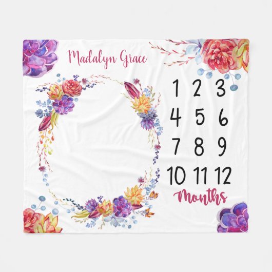 Heller Blumensucculents-Baby-Meilenstein Fleecedecke (Vorderseite (Horizontal))