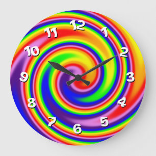 Heller bunter Regenbogen-Spiralen-Strudel-Wonky Große Wanduhr