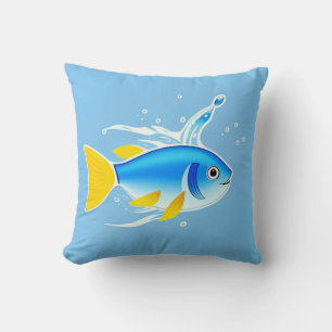 Heller Cartoon-Fisch mit Wasserspritzern Kissen