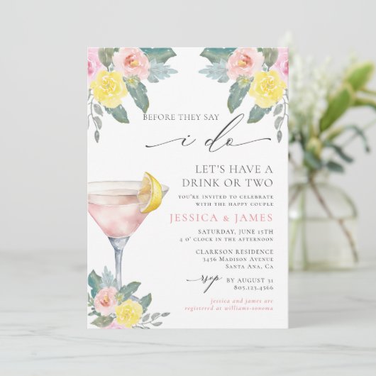 Heller Cocktail Polterabend Einladung (Stehend Vorderseite)