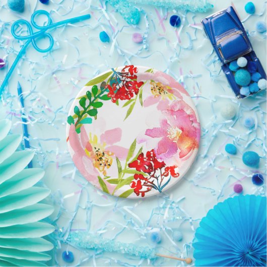 Heller farbiger tropischer BlumenTeller Pappteller (Party)