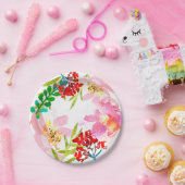 Heller farbiger tropischer BlumenTeller Pappteller (Party)