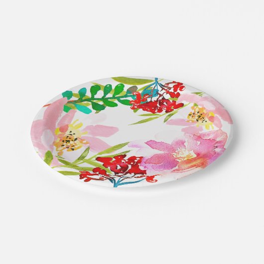 Heller farbiger tropischer BlumenTeller Pappteller (Schrägansicht)