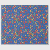 Heller, floraler Miniprint auf blauem Papier Geschenkpapier (Flach)