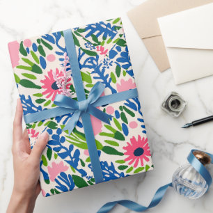 Heller floraler Spaß Happy Pink Blue Green Bold Ch Geschenkpapier