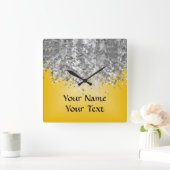 Heller Gelb- und Imitat-Glitter Quadratische Wanduhr (Zuhause)