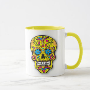 Heller gelber mexikanischer Zuckerschädel-Tag der Tasse