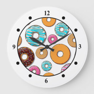 Heller Krapfen-wunderliches Muster Große Wanduhr