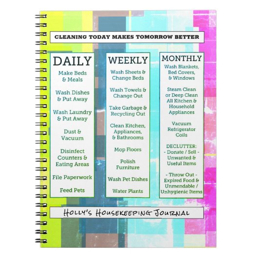 Heller mutiger Quadrat-Zuhause-Reinigungs-Führer Notizblock (Vorderseite)