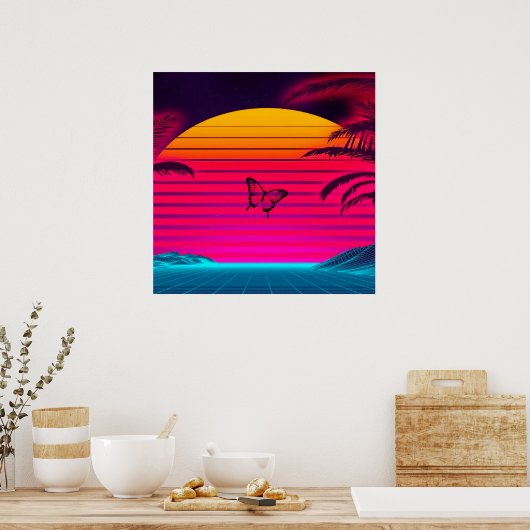 Heller Neon Sonnenaufgang und Schmetterling Poster (Küche)