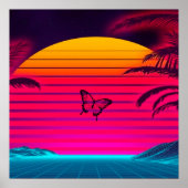 Heller Neon Sonnenaufgang und Schmetterling Poster (Vorne)