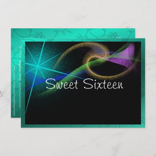 Heller Neon, Sparkle, 16 . Geburtstag Einladung (Vorne/Hinten)