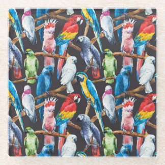 Heller Papagei: tropische Aquarelltapete. Glasuntersetzer