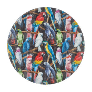 Heller Papagei: tropische Aquarelltapete. Schneidebrett