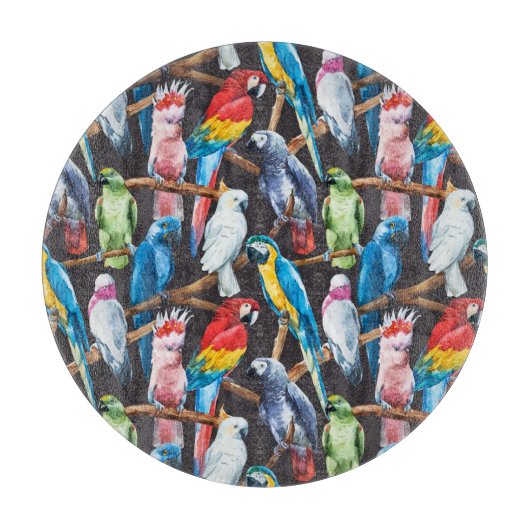 Heller Papagei: tropische Aquarelltapete. Schneidebrett (Vorderseite)