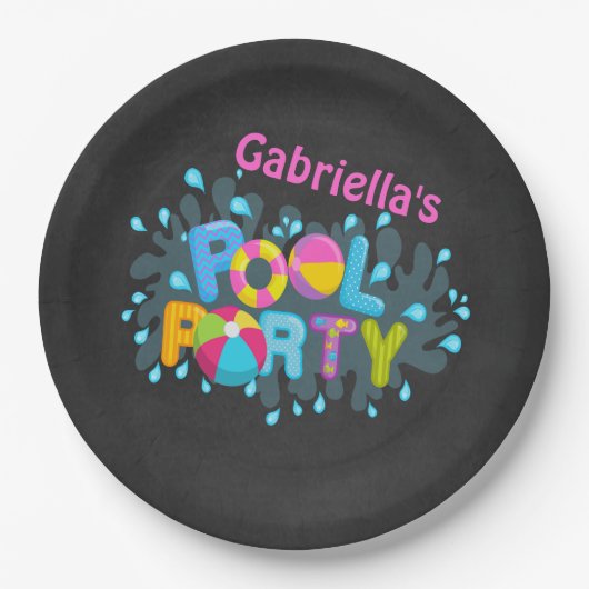 Heller personalisierter Pool-Party-Papier-Teller Pappteller (Vorderseite)