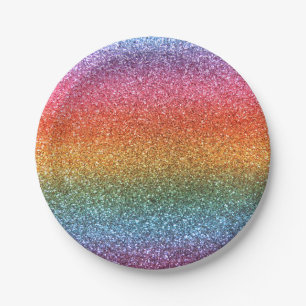 Heller Regenbogen-Glitter Pappteller