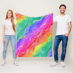 Heller Regenbogen & Gold-Fauxglitter Achat Fleecedecke