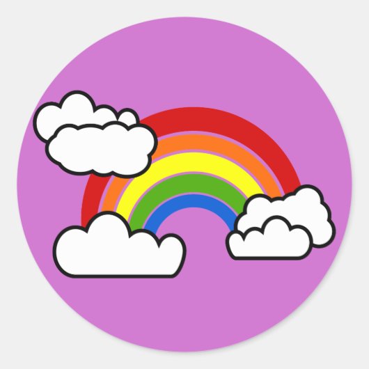Heller Regenbogen mit flauschigen weißen Wolken Runder Aufkleber (Vorderseite)