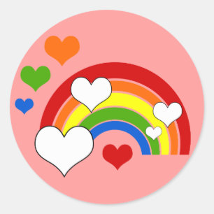 Heller Regenbogen mit Herzen Runder Aufkleber
