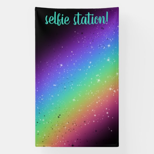 Heller Regenbogen mit Sternen-Selfie-Station Hinte Banner (Vertikal)