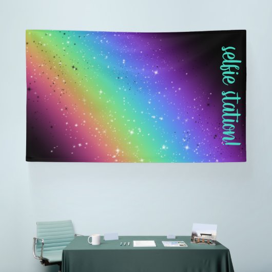 Heller Regenbogen mit Sternen-Selfie-Station Hinte Banner (Messe)