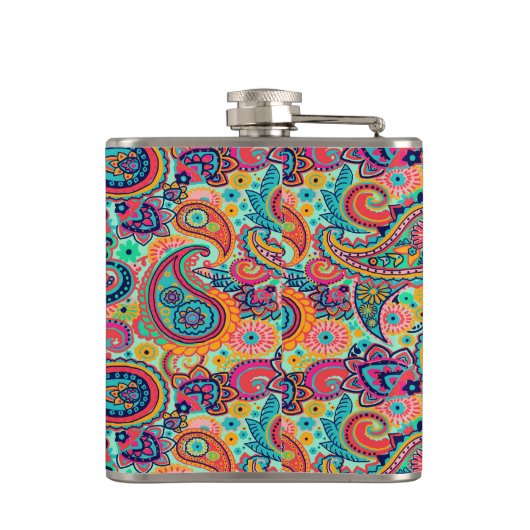 Heller Regenbogen Paisley Flachmann (Rückseite)