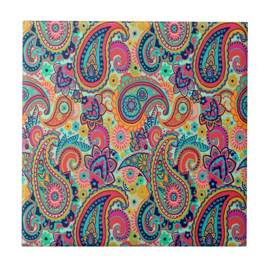 Heller Regenbogen Paisley Fliese (Vorderseite)